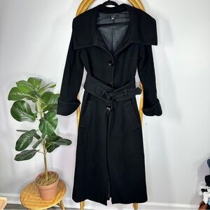 Zara Black Button Down Trench Coat sz M